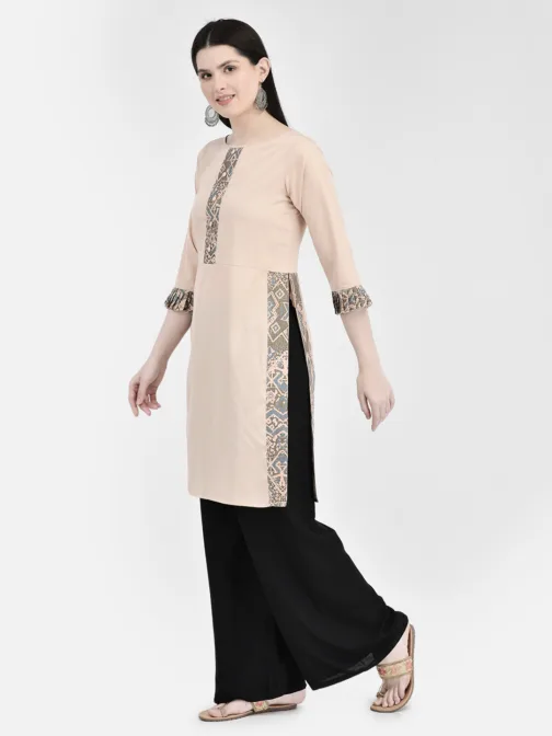 Ojjasvi Beige Crepe Printed Kurta - Image 4