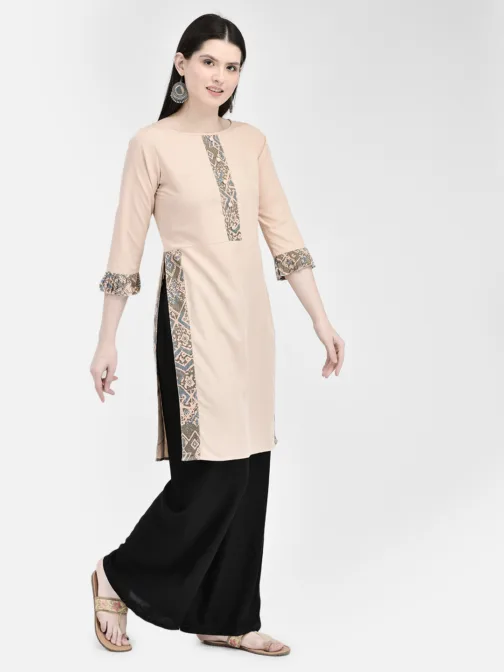 Ojjasvi Beige Crepe Printed Kurta - Image 5