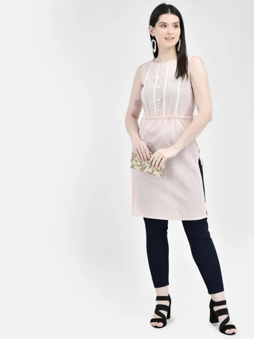 Ojjasvi Pink Rayon Solid Kurta