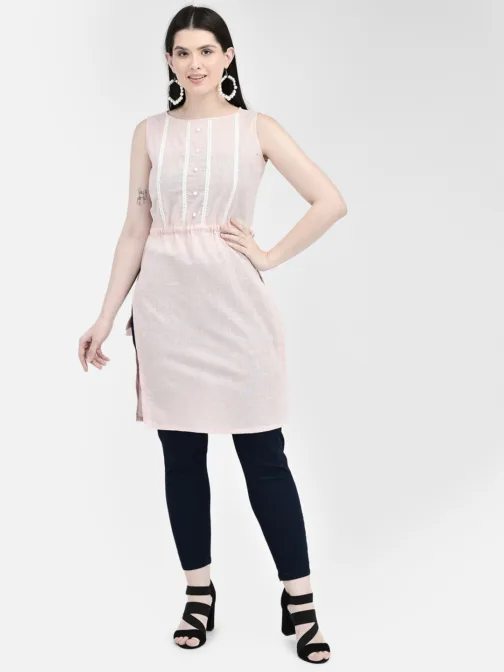 Ojjasvi Pink Rayon Solid Kurta - Image 3