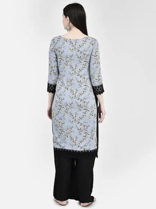Ojjasvi Grey & Black Rayon Printed Kurta - Image 2