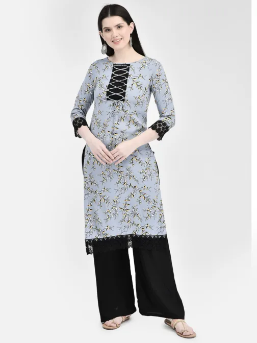 Ojjasvi Grey & Black Rayon Printed Kurta - Image 3
