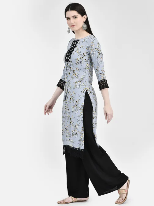 Ojjasvi Grey & Black Rayon Printed Kurta - Image 4