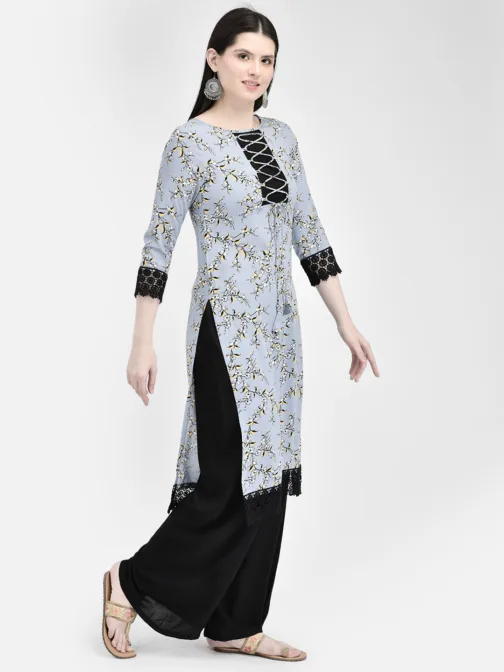 Ojjasvi Grey & Black Rayon Printed Kurta - Image 5
