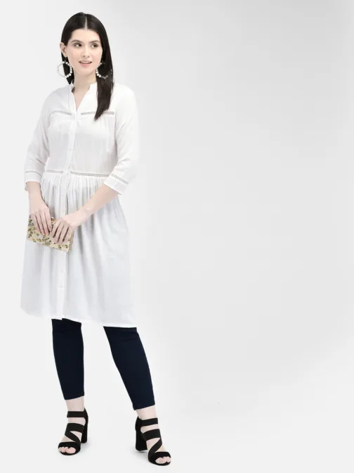 Ojjasvi White Rayon Solid Kurta