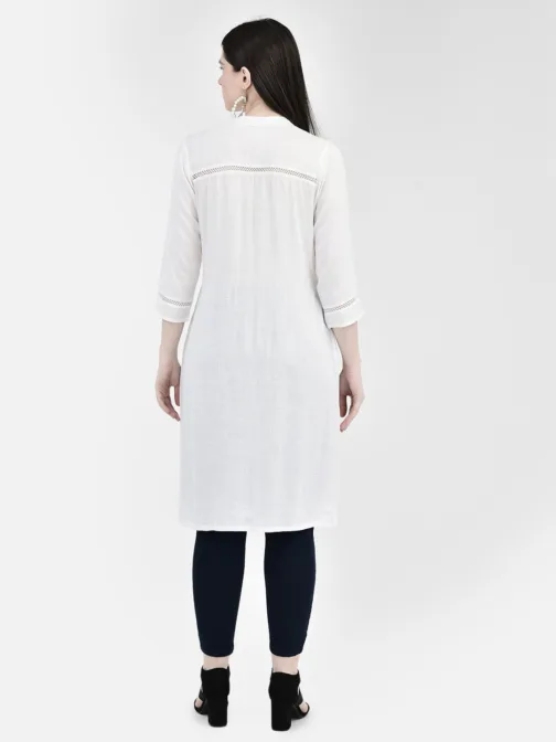 Ojjasvi White Rayon Solid Kurta - Image 2