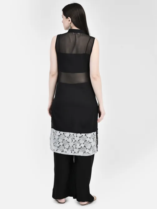 Ojjasvi Black Georgette Transparent Embroidered Kurta - Image 2