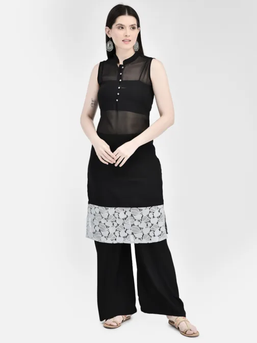 Ojjasvi Black Georgette Transparent Embroidered Kurta - Image 3