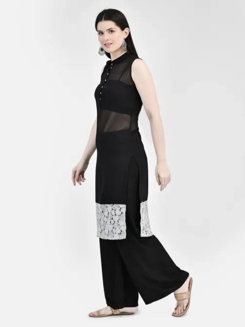 Ojjasvi Black Georgette Transparent Embroidered Kurta - Image 4