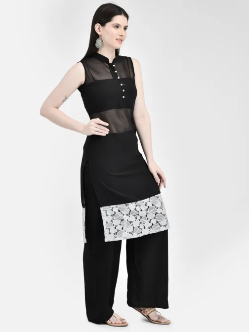 Ojjasvi Black Georgette Transparent Embroidered Kurta - Image 5