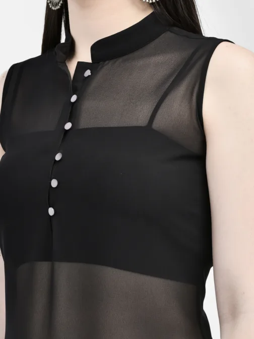 Ojjasvi Black Georgette Transparent Embroidered Kurta - Image 6