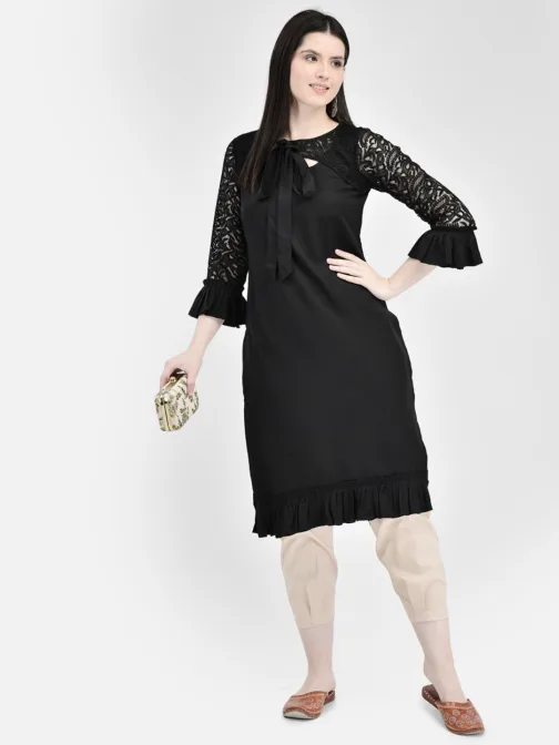 Ojjasvi Black Crepe Embroidered Kurta