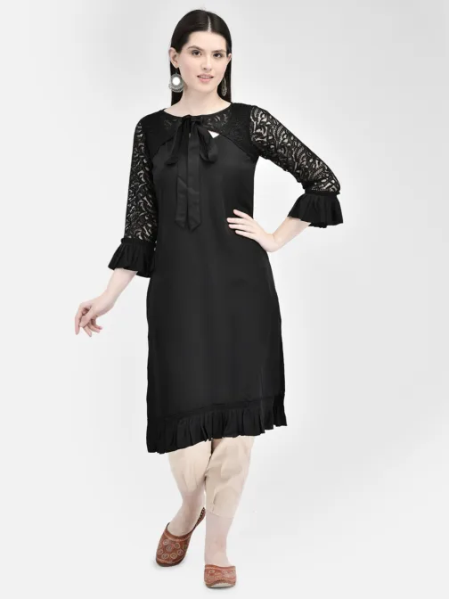 Ojjasvi Black Crepe Embroidered Kurta - Image 3