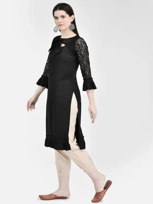 Ojjasvi Black Crepe Embroidered Kurta - Image 4
