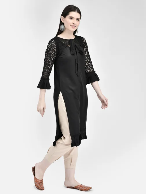 Ojjasvi Black Crepe Embroidered Kurta - Image 5