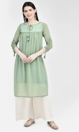 Ojjasvi Green Georgette Embroidered Kurta