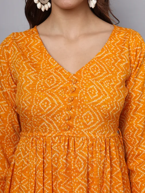 Ojjasvi Mustard Crepe Bandhni Print Kurta Sets - Image 7