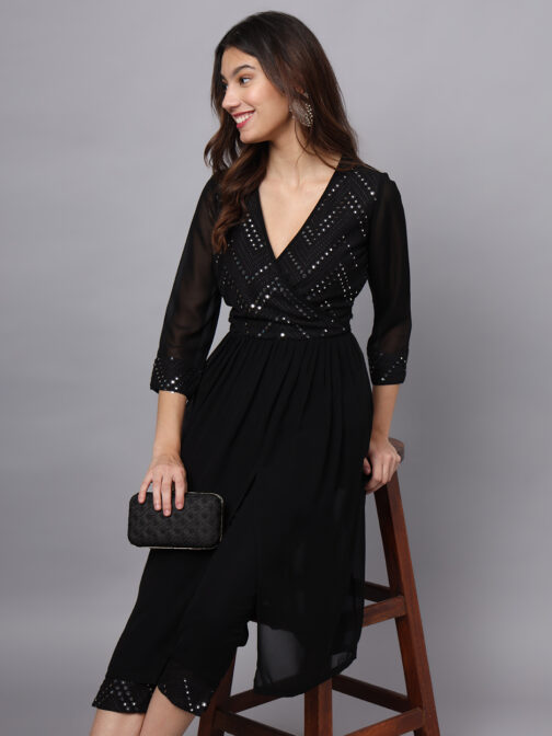 Ojjasvi Black Georgette Embroidered Kurta Sets