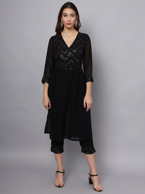 Ojjasvi Black Georgette Embroidered Kurta Sets - Image 4