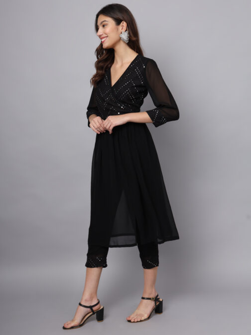 Ojjasvi Black Georgette Embroidered Kurta Sets - Image 5