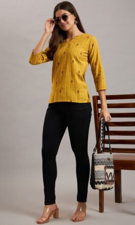 Ojjasvi Mustard Cotton Printed Kurta