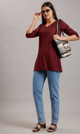 Ojjasvi Maroon Rayon Self – Design Kurta