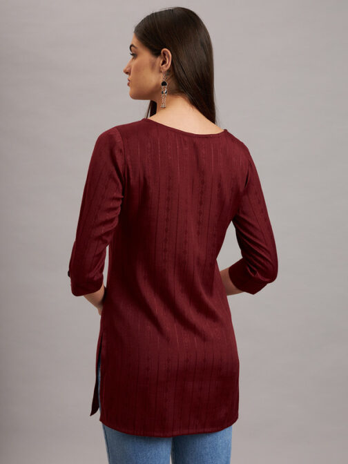 Ojjasvi Maroon Rayon Self - Design Kurta - Image 2