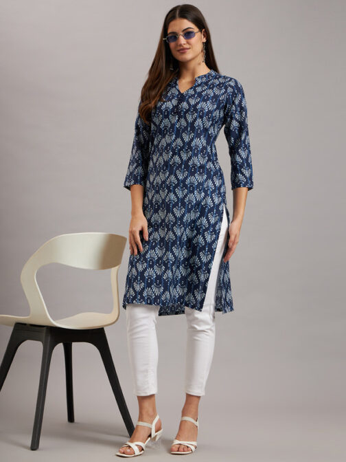 Ojjasvi Blue Cotton Printed Kurta