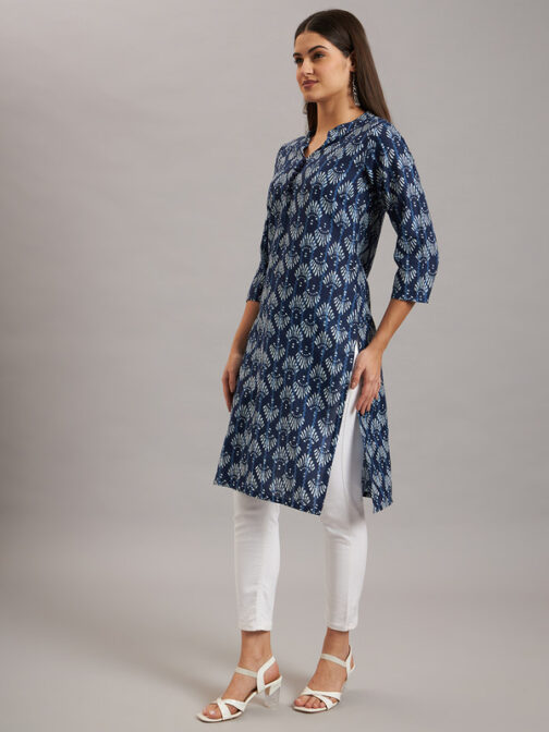 Ojjasvi Blue Cotton Printed Kurta - Image 4